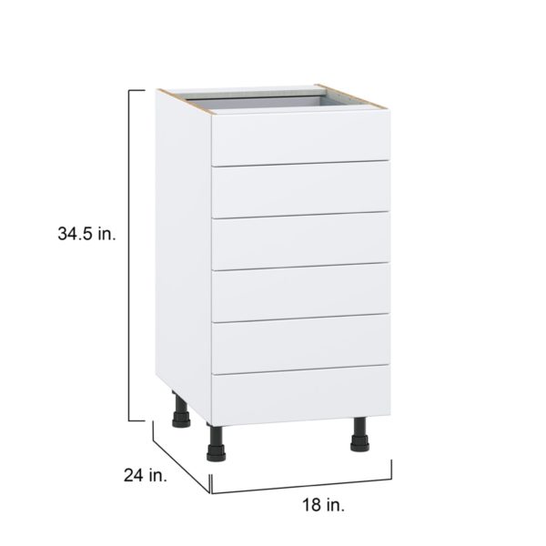 Lily Bright White  Slab Assembled Base Cabinet with 6 Drawers (18 in. W x 34.5 in. H x 24 in. D)