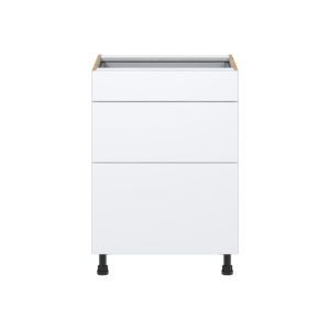 Lily Bright White  Slab Assembled Base Cabinet with 3 Drawers (24 in. W x 34.5 in. H x 24 in. D)