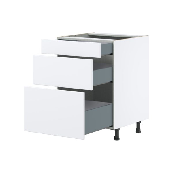 Lily Bright White  Slab Assembled Base Cabinet with 3 Drawers (24 in. W x 34.5 in. H x 24 in. D)