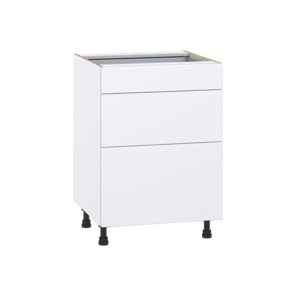 Lily Bright White  Slab Assembled Base Cabinet with 3 Drawers (24 in. W x 34.5 in. H x 24 in. D)