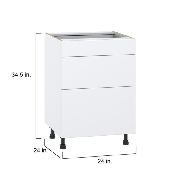 Lily Bright White  Slab Assembled Base Cabinet with 3 Drawers (24 in. W x 34.5 in. H x 24 in. D)