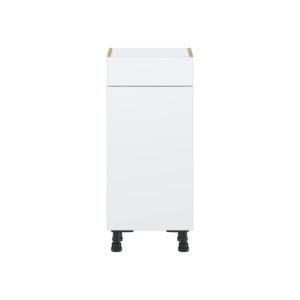 Lily Bright White  Slab Assembled Shallow Base Cabinet with 1 Door and 1 Drawer (15 in. W x 34.5 in. H x 14 in. D)