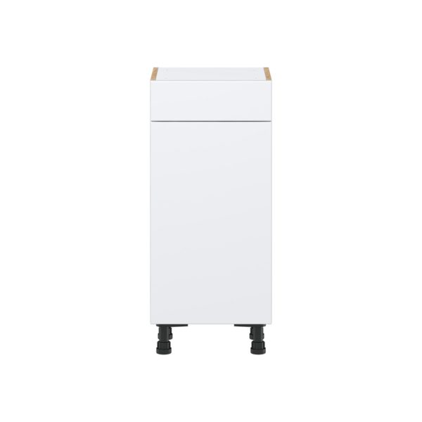 Lily Bright White  Slab Assembled Shallow Base Cabinet with 1 Door and 1 Drawer (15 in. W x 34.5 in. H x 14 in. D)