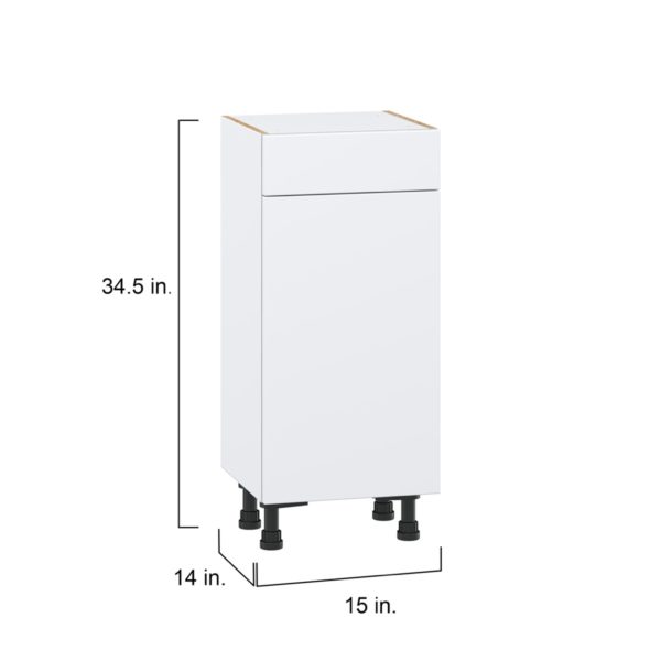 Lily Bright White  Slab Assembled Shallow Base Cabinet with 1 Door and 1 Drawer (15 in. W x 34.5 in. H x 14 in. D)