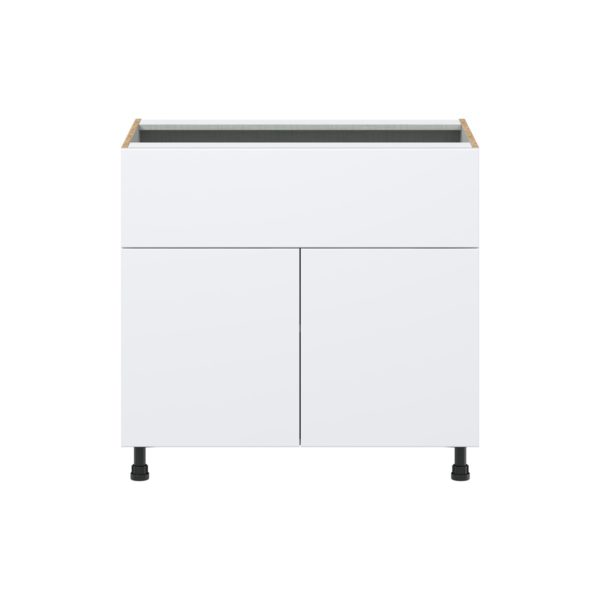 Lily Bright White  Slab Assembled Base Cabinet with 1 Door and 10 in. Drawer (36 in. W x 34.5 in. H x 24 in. D)