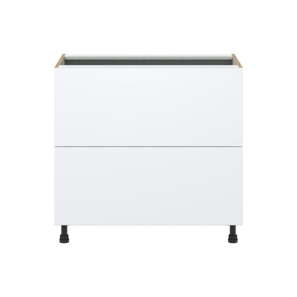 Lily Bright White  Slab Assembled Base Cabinet with 2 Drawers (36 in. W x 34.5 in. H x 24 in. D)