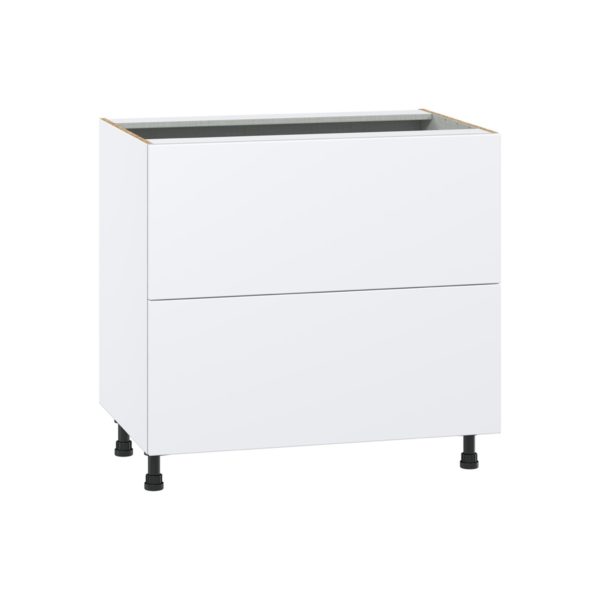 Lily Bright White  Slab Assembled Base Cabinet with 2 Drawers (36 in. W x 34.5 in. H x 24 in. D)