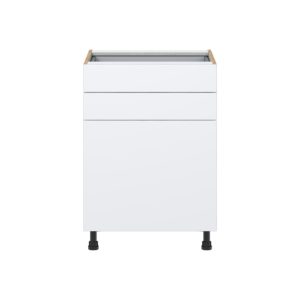 Lily Bright White  Slab Assembled Base Cabinet with 1 Door and Two 5 in. Drawers (24 in. W x 34.5 in. H x 24 in. D)