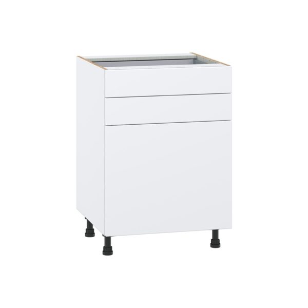 Lily Bright White  Slab Assembled Base Cabinet with 1 Door and Two 5 in. Drawers (24 in. W x 34.5 in. H x 24 in. D)