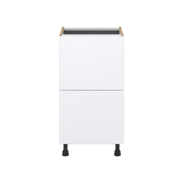 Lily Bright White  Slab Assembled Base Cabinet with 2 Drawers (18 in. W x 34.5 in. H x 24 in. D)