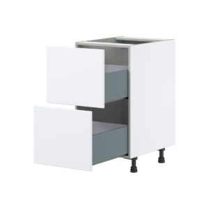 Lily Bright White  Slab Assembled Base Cabinet with 2 Drawers (18 in. W x 34.5 in. H x 24 in. D)