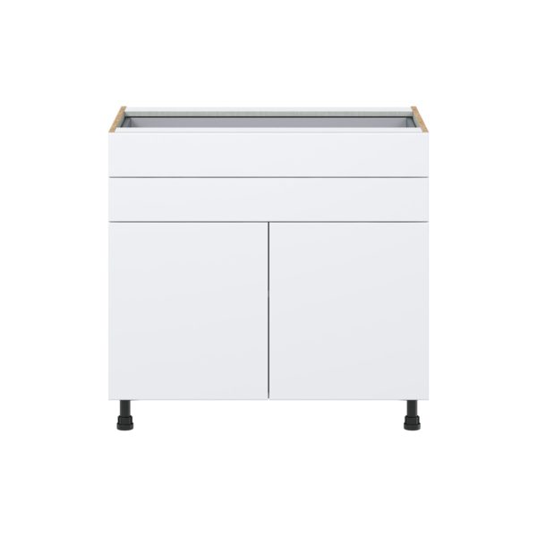 Lily Bright White  Slab Assembled Base Cabinet with Two Doors and Two 5 in. Drawers (36 in. W x 34.5 in. H x 24 in. D)