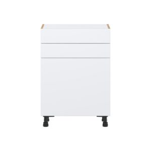 Lily Bright White  Slab Assembled Shallow Base Cabinet with 1 Door and Two 10 in. Drawers (24 in. W x 34.5 in. H x 14 in. D)