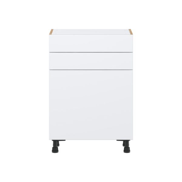 Lily Bright White  Slab Assembled Shallow Base Cabinet with 1 Door and Two 10 in. Drawers (24 in. W x 34.5 in. H x 14 in. D)