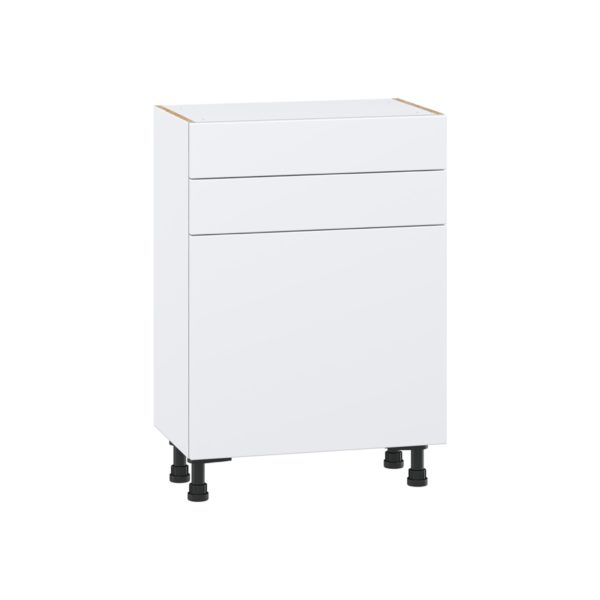 Lily Bright White  Slab Assembled Shallow Base Cabinet with 1 Door and Two 10 in. Drawers (24 in. W x 34.5 in. H x 14 in. D)