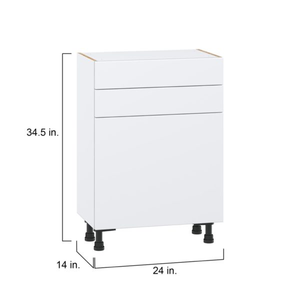 Lily Bright White  Slab Assembled Shallow Base Cabinet with 1 Door and Two 10 in. Drawers (24 in. W x 34.5 in. H x 14 in. D)