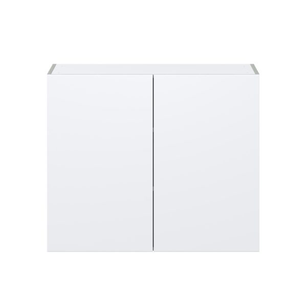 Lily Bright White  Slab Assembled Wall  Cabinet with 2 Full High Doors (36 in. W x 30 in. H x 14 in. D)