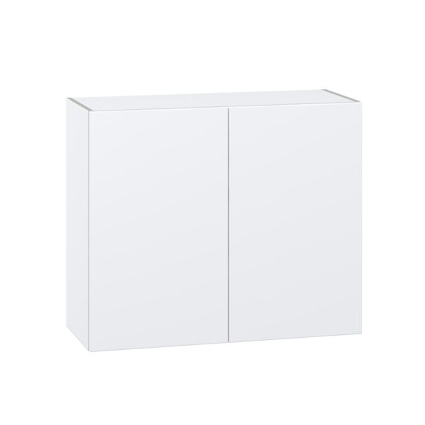 Lily Bright White  Slab Assembled Wall  Cabinet with 2 Full High Doors (36 in. W x 30 in. H x 14 in. D)