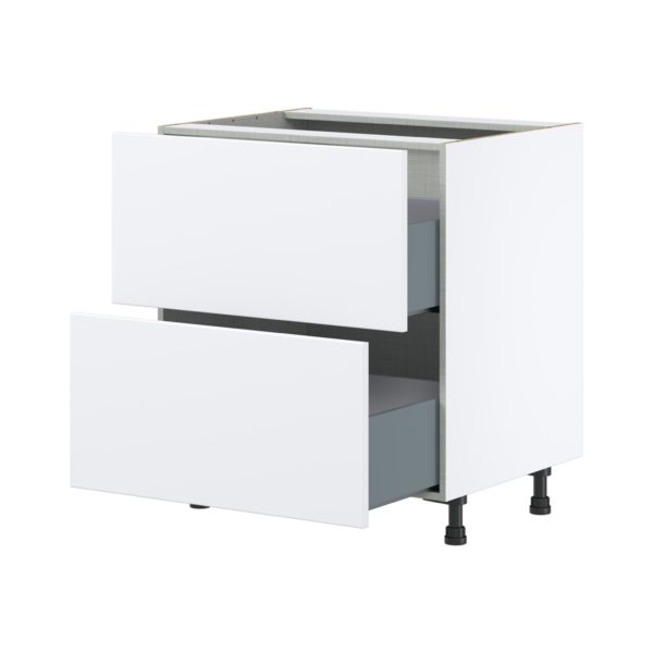 Lily Bright White  Slab Assembled Base Cabinet with 2 Drawers (30 in. W x 34.5 in. H x 24 in. D)