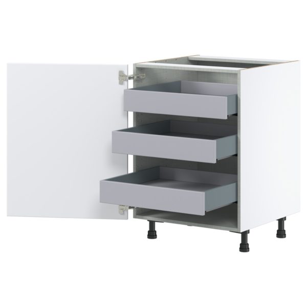 Lily Bright White  Slab Assembled Base Cabinet with a Full High Door and 3 Inner Drawers (24 in. W x 34.5 in. H x 24 in. D)