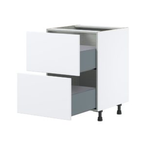 Lily Bright White  Slab Assembled Base Cabinet with 2 Drawers (24 in. W x 34.5 in. H x 24 in. D)