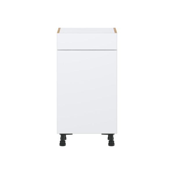 Lily Bright White  Slab Assembled Shallow Base Cabinet with 1 Door and 1 Drawer (18 in. W x 34.5 in. H x 14 in. D)