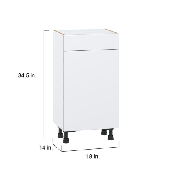 Lily Bright White  Slab Assembled Shallow Base Cabinet with 1 Door and 1 Drawer (18 in. W x 34.5 in. H x 14 in. D)