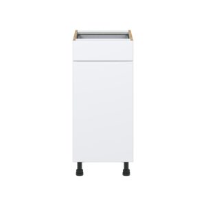 Lily Bright White  Slab Assembled Base Cabinet with 1 Door and 1 Drawer (15 in. W x 34.5 in. H x 24 in. D)