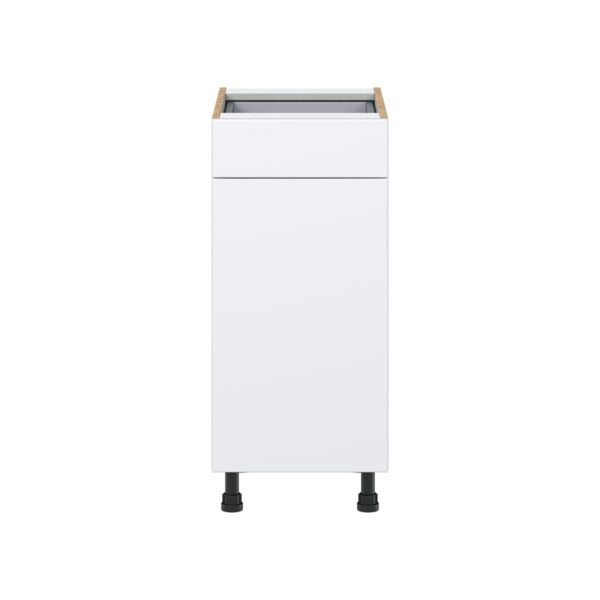 Lily Bright White  Slab Assembled Base Cabinet with 1 Door and 1 Drawer (15 in. W x 34.5 in. H x 24 in. D)