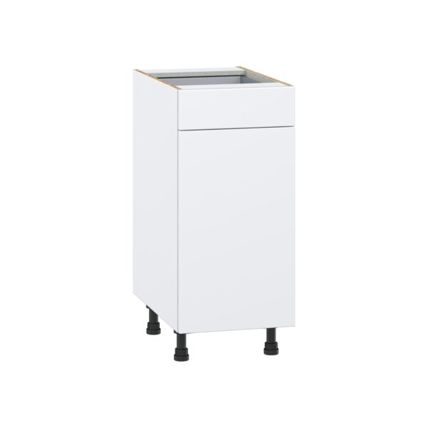 Lily Bright White  Slab Assembled Base Cabinet with 1 Door and 1 Drawer (15 in. W x 34.5 in. H x 24 in. D)