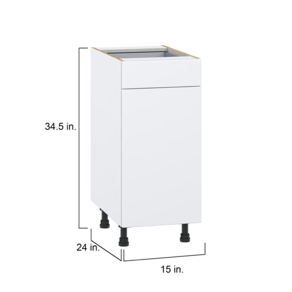 Lily Bright White  Slab Assembled Base Cabinet with 1 Door and 1 Drawer (15 in. W x 34.5 in. H x 24 in. D)