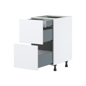 Lily Bright White  Slab Assembled Base Cabinet with 2 Drawers and 1 Inner Drawer (18 in. W x 34.5 in. H x 24 in. D)