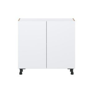 Lily Bright White  Slab Assembled Shallow Base Cabinet with 2 Full High Doors (36 in. W x 34.5 in. H x 14 in. D)