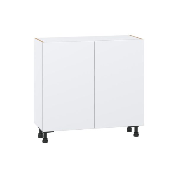 Lily Bright White  Slab Assembled Shallow Base Cabinet with 2 Full High Doors (36 in. W x 34.5 in. H x 14 in. D)