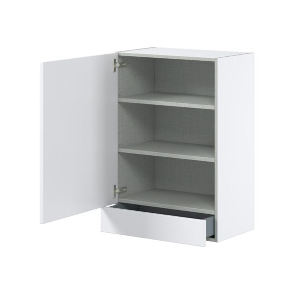 Lily Bright White  Slab Assembled Wall  Cabinet with a Door and a 5 in. Drawer (24 in. W x 35 in. H x 14 in. D)