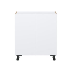 Lily Bright White  Slab Assembled Shallow Base Cabinet with 2 Full High Doors (30 in. W x 34.5 in. H x 14 in. D)