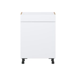 Lily Bright White  Slab Assembled Shallow Base Cabinet with 1 Door and 1 Drawer (24 in. W x 34.5 in. H x 14 in. D)