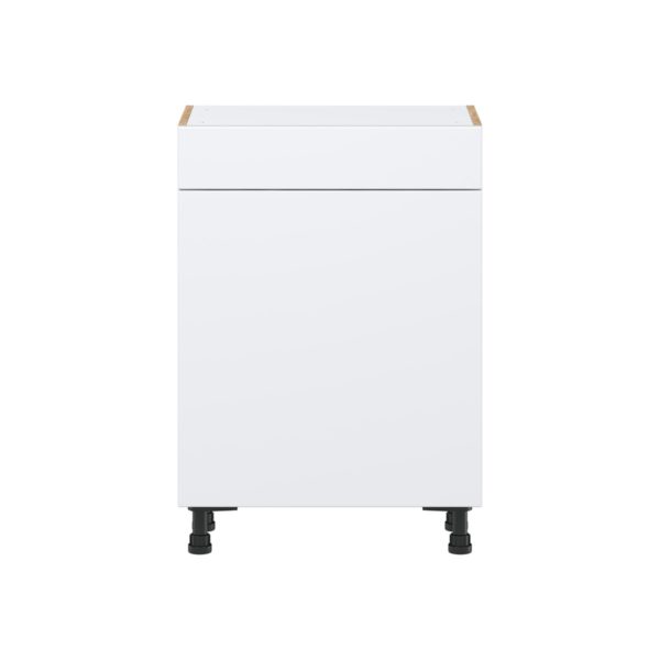 Lily Bright White  Slab Assembled Shallow Base Cabinet with 1 Door and 1 Drawer (24 in. W x 34.5 in. H x 14 in. D)