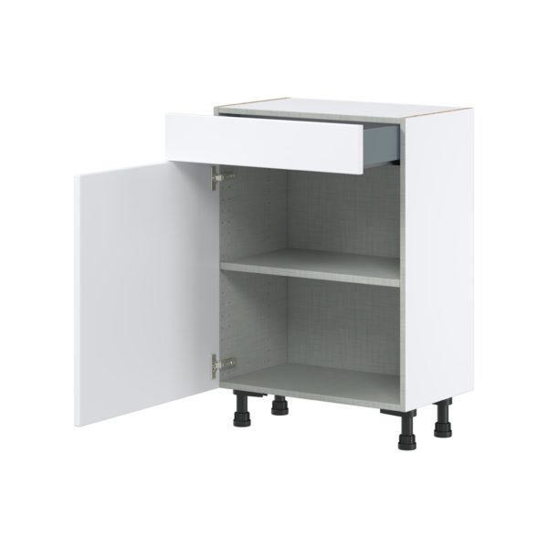 Lily Bright White  Slab Assembled Shallow Base Cabinet with 1 Door and 1 Drawer (24 in. W x 34.5 in. H x 14 in. D)