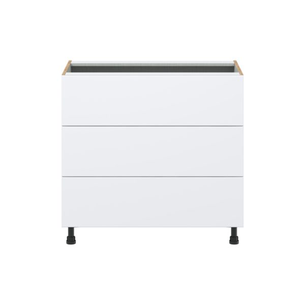 Lily Bright White  Slab Assembled Cooktop Base Cabinet with Three 10 in. Drawers (36 in. W x 34.5 in. H x 24 in. D)