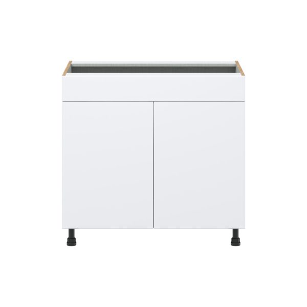 Lily Bright White  Slab Assembled Sink Base Cabinet with 2 Doors and 1 False Front (36 in. W x 34.5 in. H x 24 in. D)