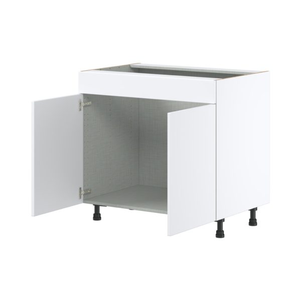 Lily Bright White  Slab Assembled Sink Base Cabinet with 2 Doors and 1 False Front (36 in. W x 34.5 in. H x 24 in. D)