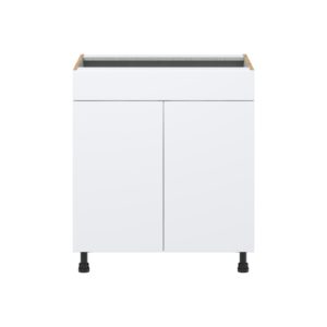 Lily Bright White  Slab Assembled Sink Base Cabinet with 2 Doors and 1 False Front (30 in. W x 34.5 in. H x 24 in. D)