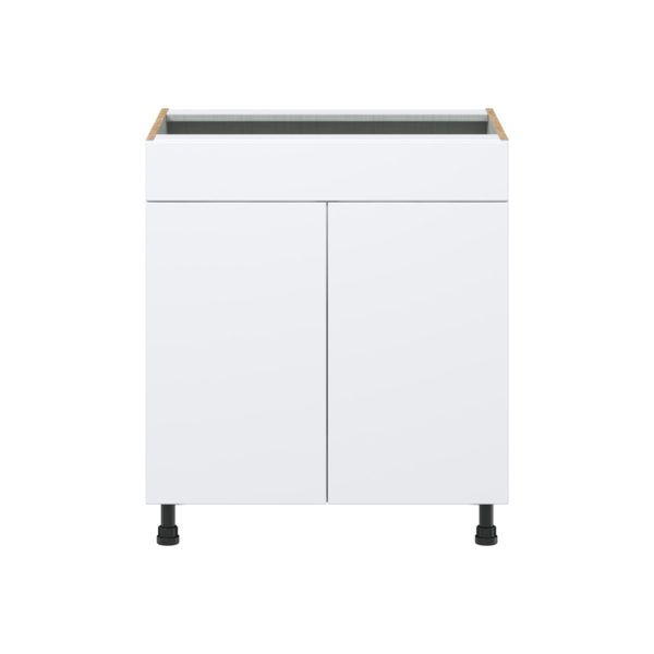 Lily Bright White  Slab Assembled Sink Base Cabinet with 2 Doors and 1 False Front (30 in. W x 34.5 in. H x 24 in. D)