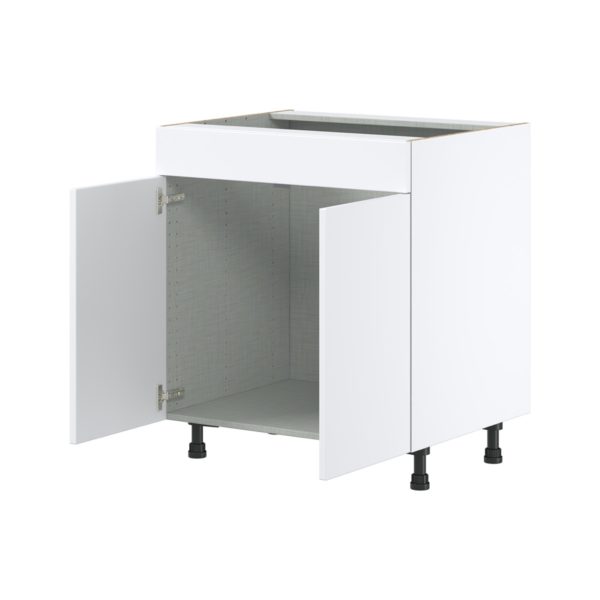 Lily Bright White  Slab Assembled Sink Base Cabinet with 2 Doors and 1 False Front (30 in. W x 34.5 in. H x 24 in. D)