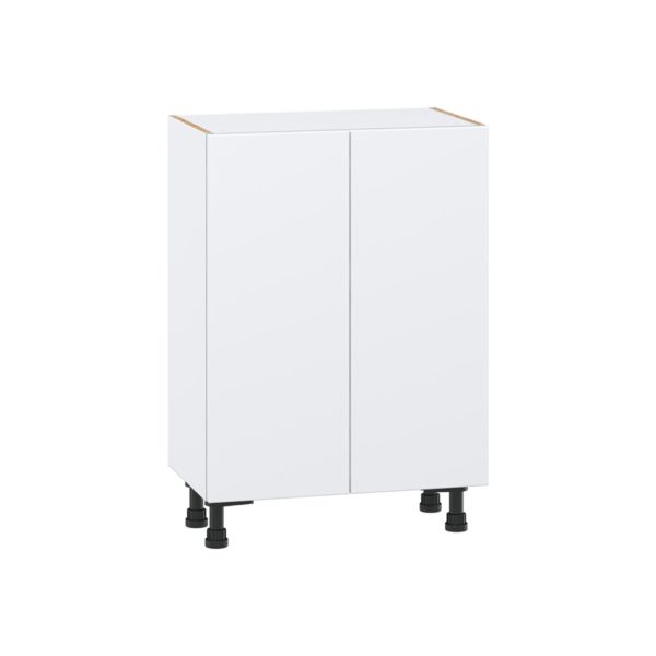 Lily Bright White  Slab Assembled Shallow Base Cabinet with 2 Full High Doors (24 in. W x 34.5 in. H x 14 in. D)