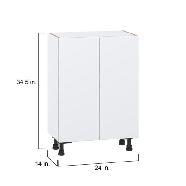 Lily Bright White  Slab Assembled Shallow Base Cabinet with 2 Full High Doors (24 in. W x 34.5 in. H x 14 in. D)