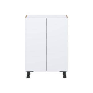 Lily Bright White  Slab Assembled Shallow Base Cabinet with 2 Full High Doors and 3 Inner Drawers (24 in. W x 34.5 in. H x 14 in. D)