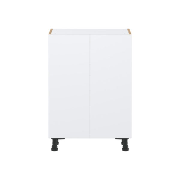 Lily Bright White  Slab Assembled Shallow Base Cabinet with 2 Full High Doors and 3 Inner Drawers (24 in. W x 34.5 in. H x 14 in. D)