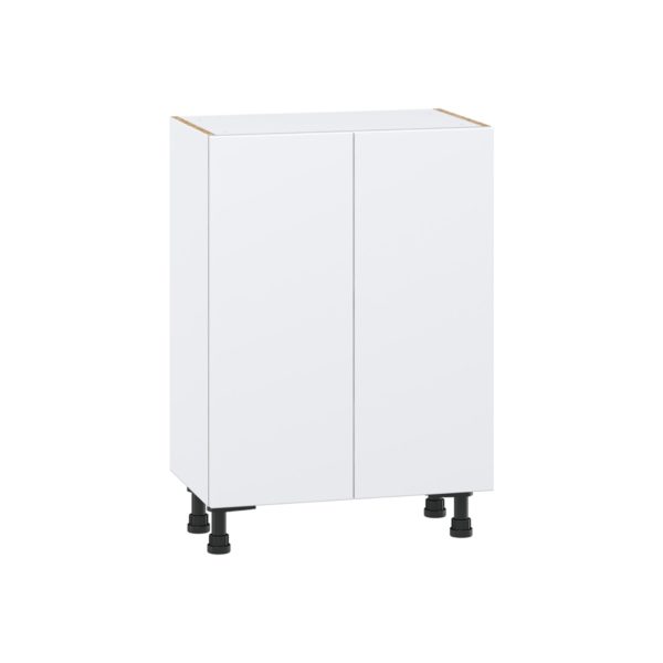 Lily Bright White  Slab Assembled Shallow Base Cabinet with 2 Full High Doors and 3 Inner Drawers (24 in. W x 34.5 in. H x 14 in. D)